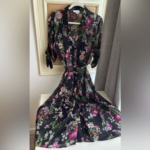 Calvin Klein Pink and Green Ruched Tie Front Maxi Dress